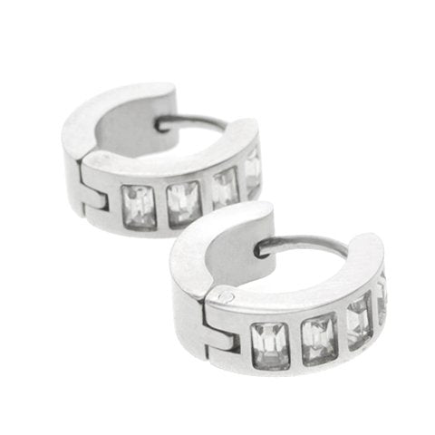 Aros cubanos acero quirurgico con piedra baguette cristal 10 mm